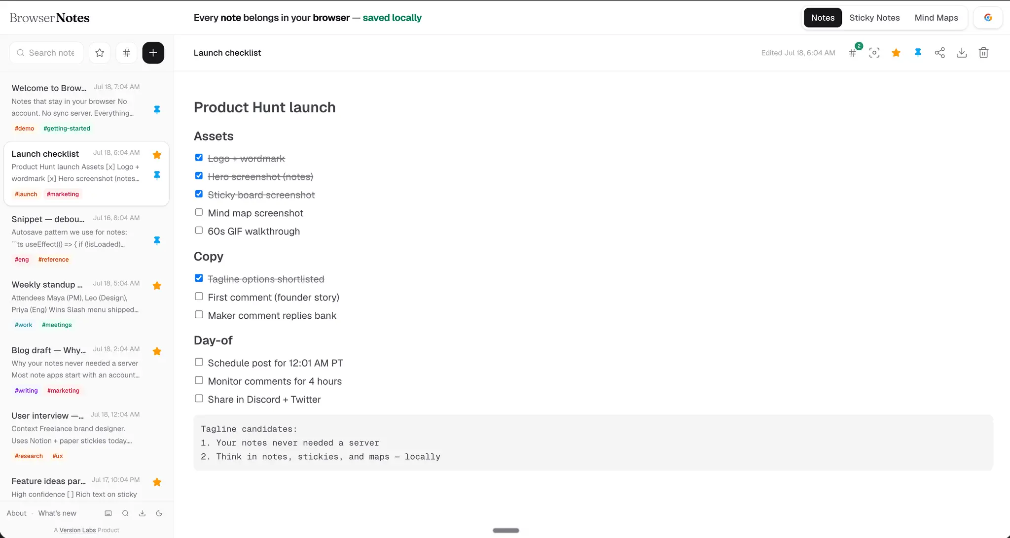 Screenshot 1 of Browser Notes