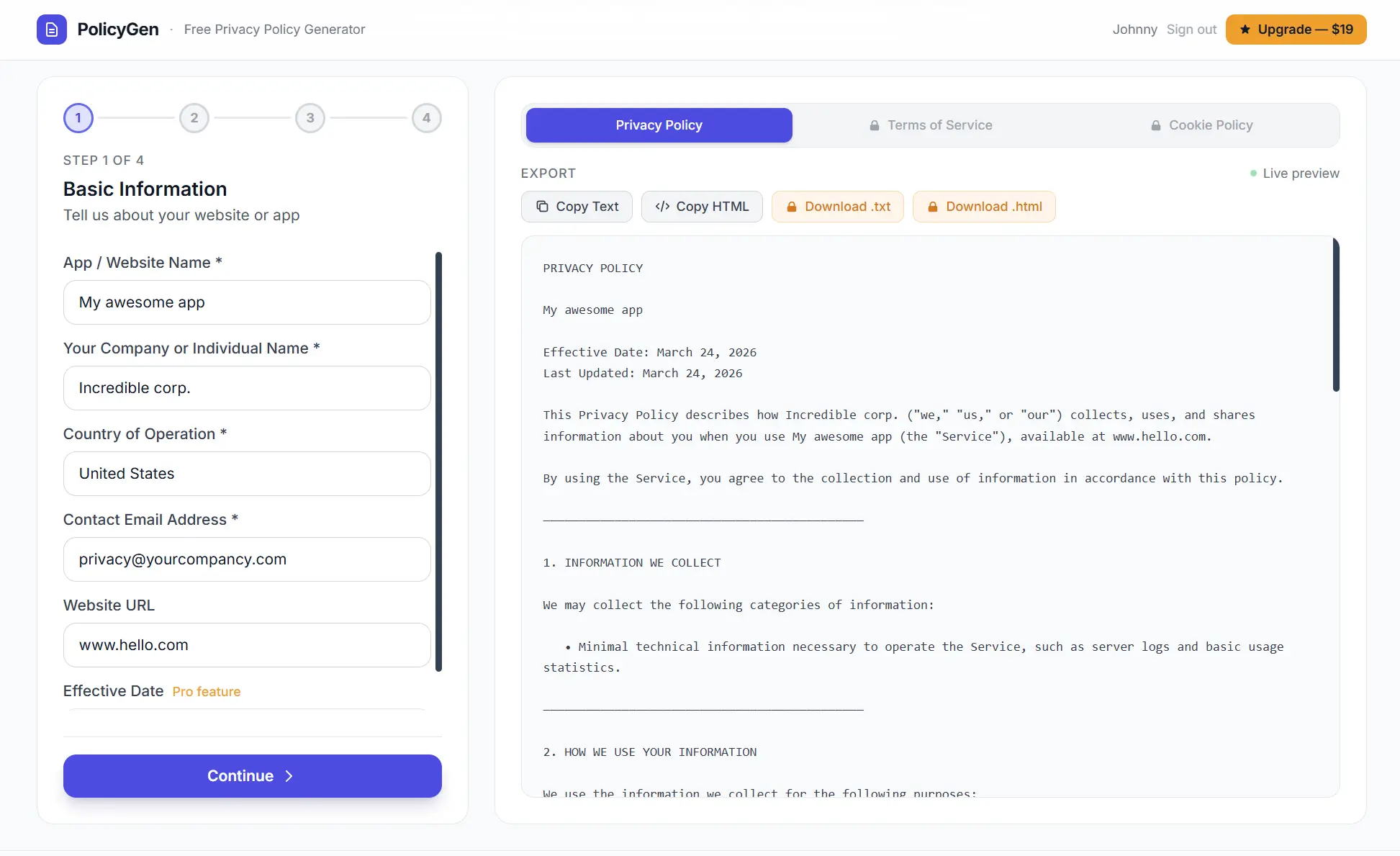 Screenshot 1 of PolicyGen