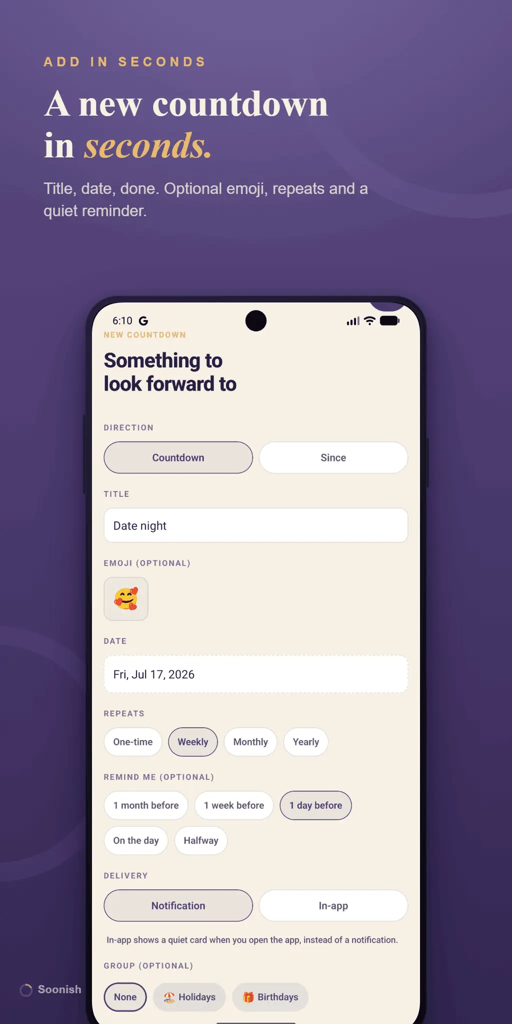 Screenshot 7 of Soonish: Countdown-Widget