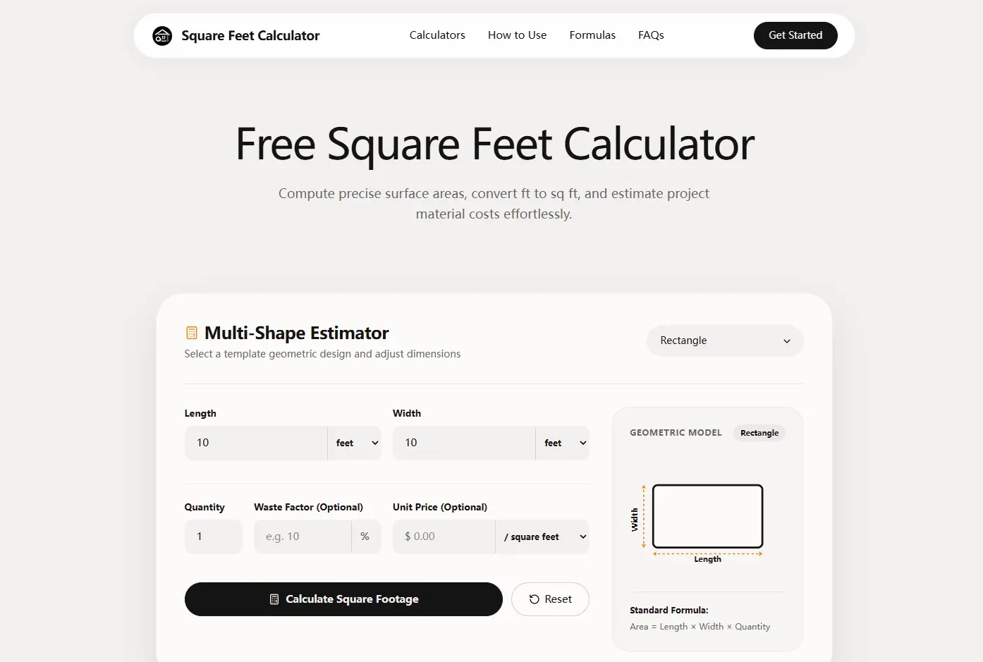 Screenshot 1 of Square Feet Calculator