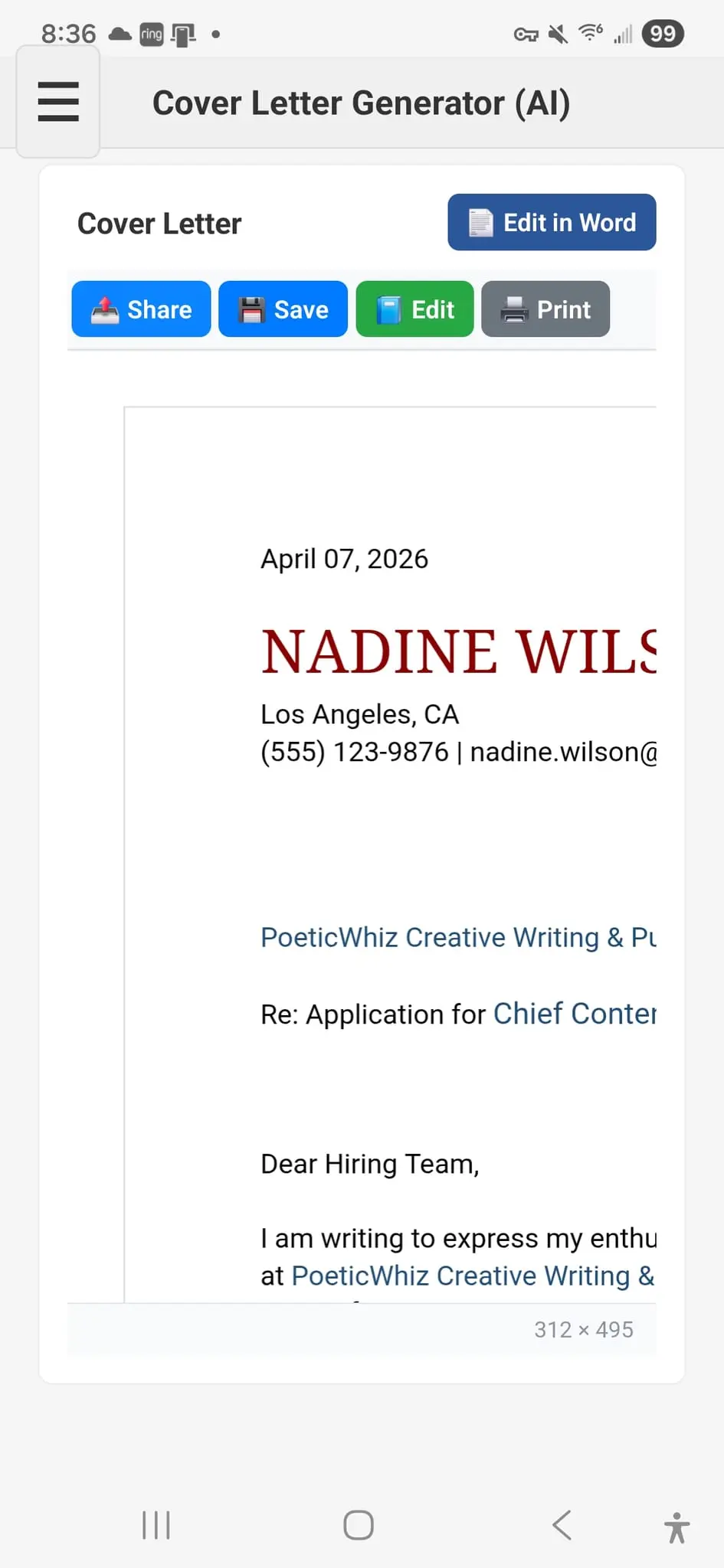Screenshot 2 of Job Cover Letters – AI