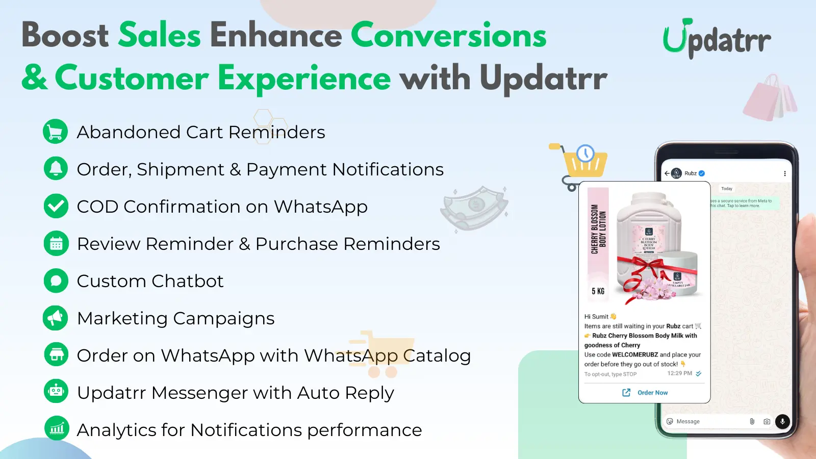 Screenshot 1 of Updatrr Shopify WhatsApp Automation