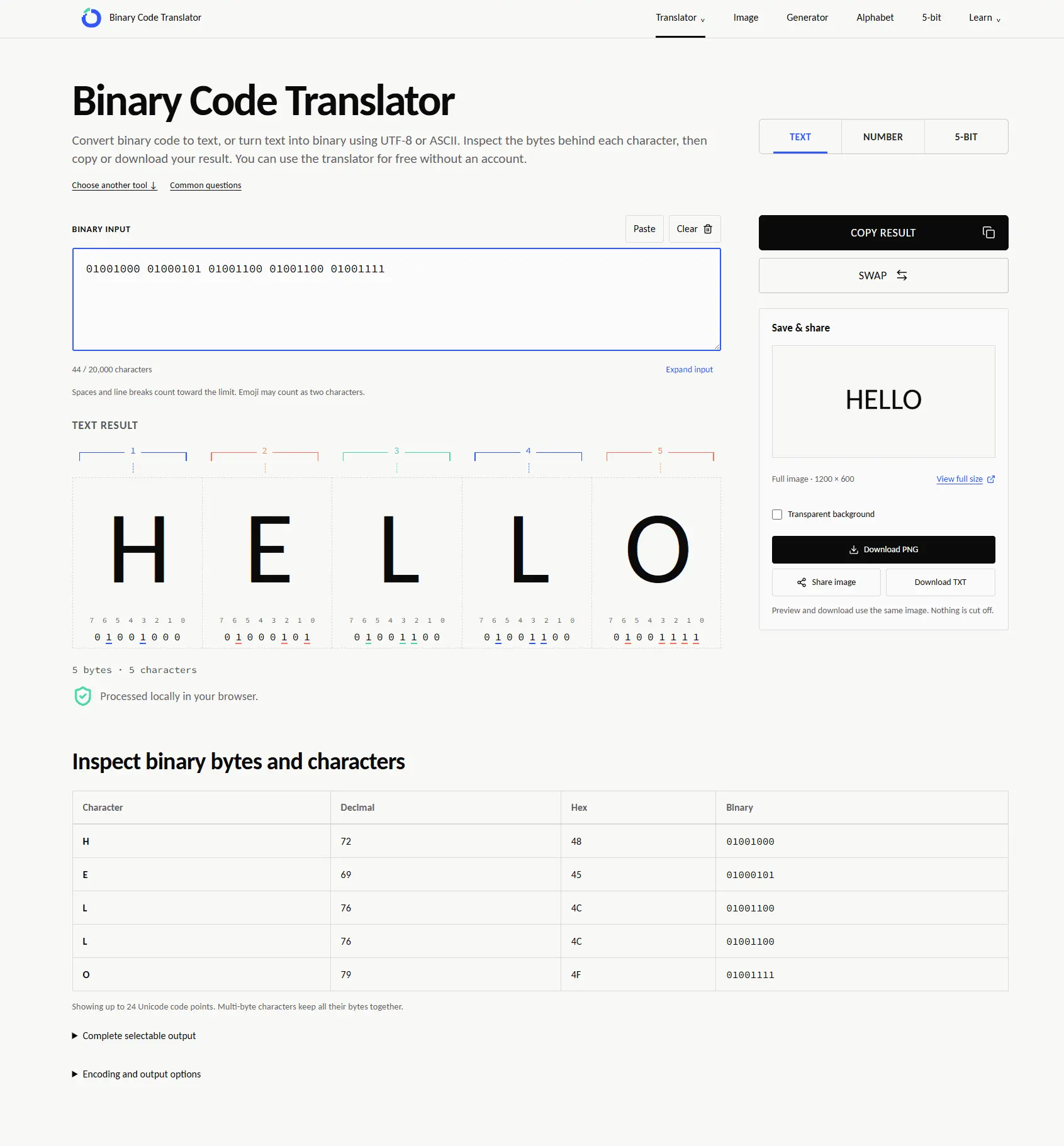 Screenshot 1 of Binary Code Translator