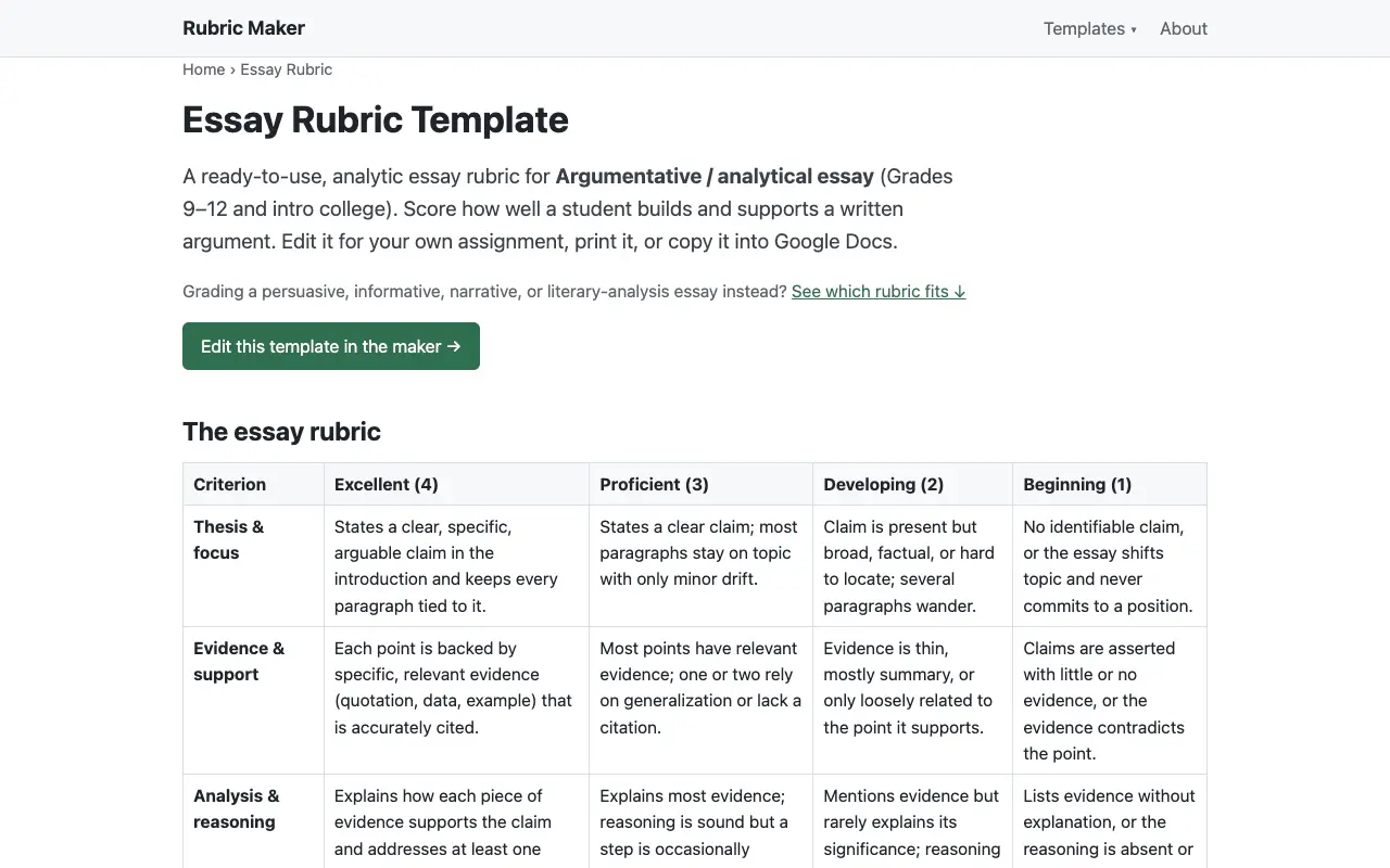 Screenshot 2 of Rubric Maker