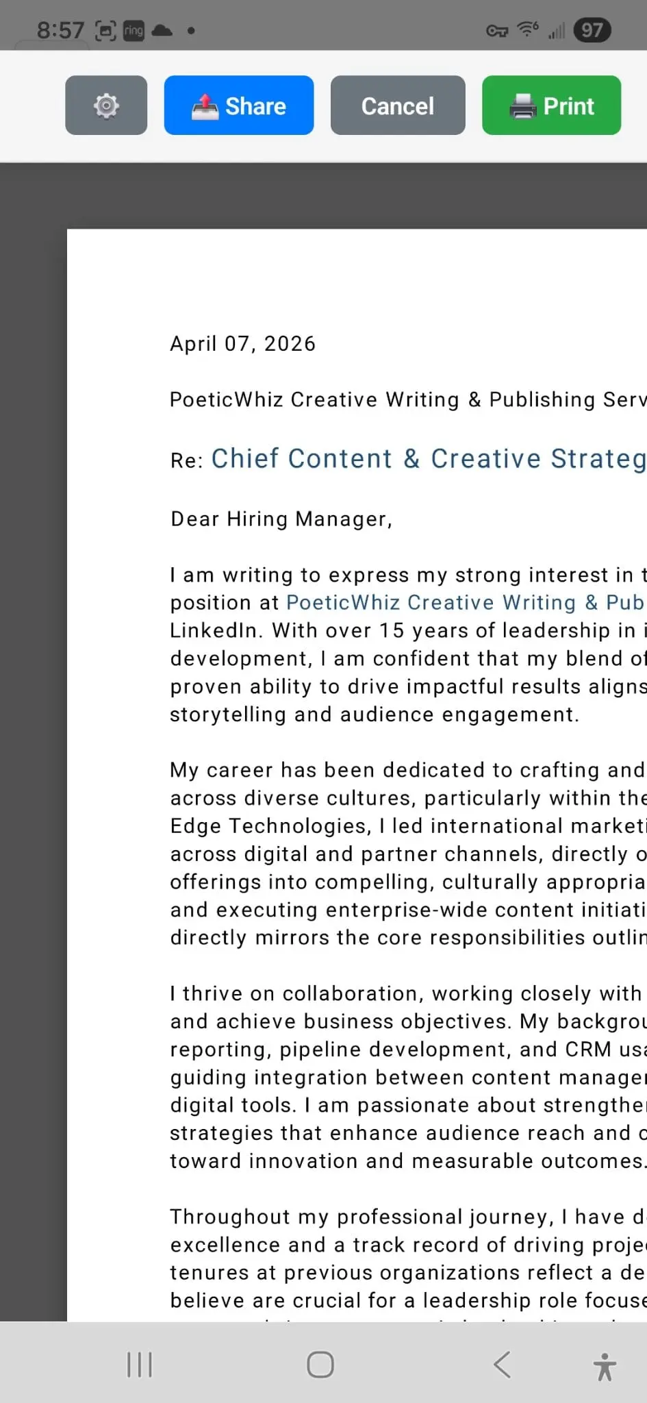 Screenshot 1 of Job Cover Letters – AI