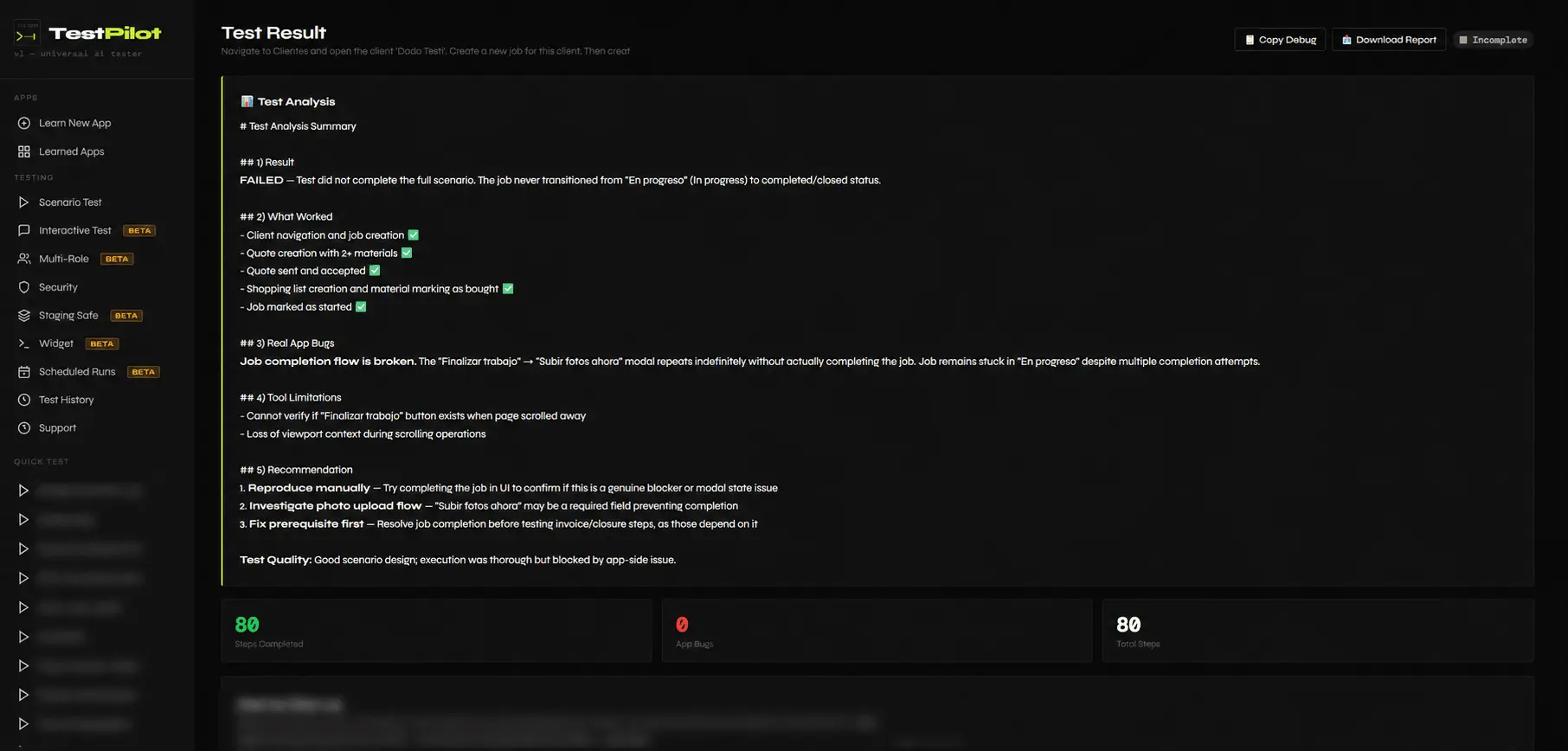 Screenshot 1 of TestPilot App