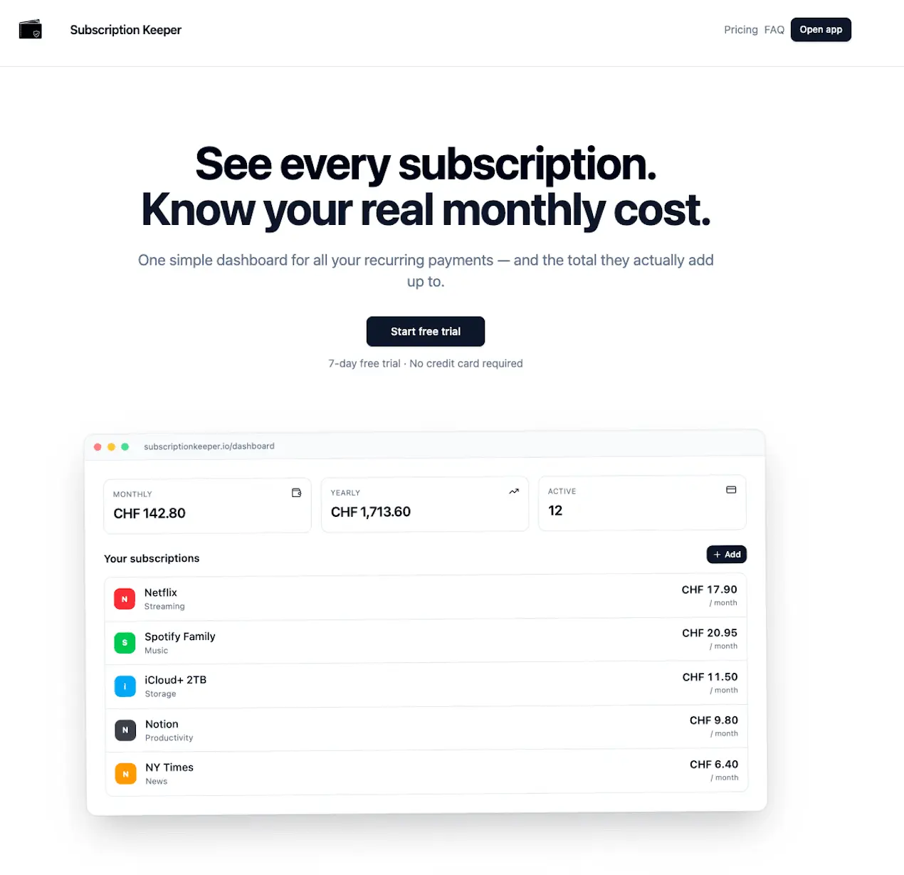 Screenshot 1 of Subscription Keeper