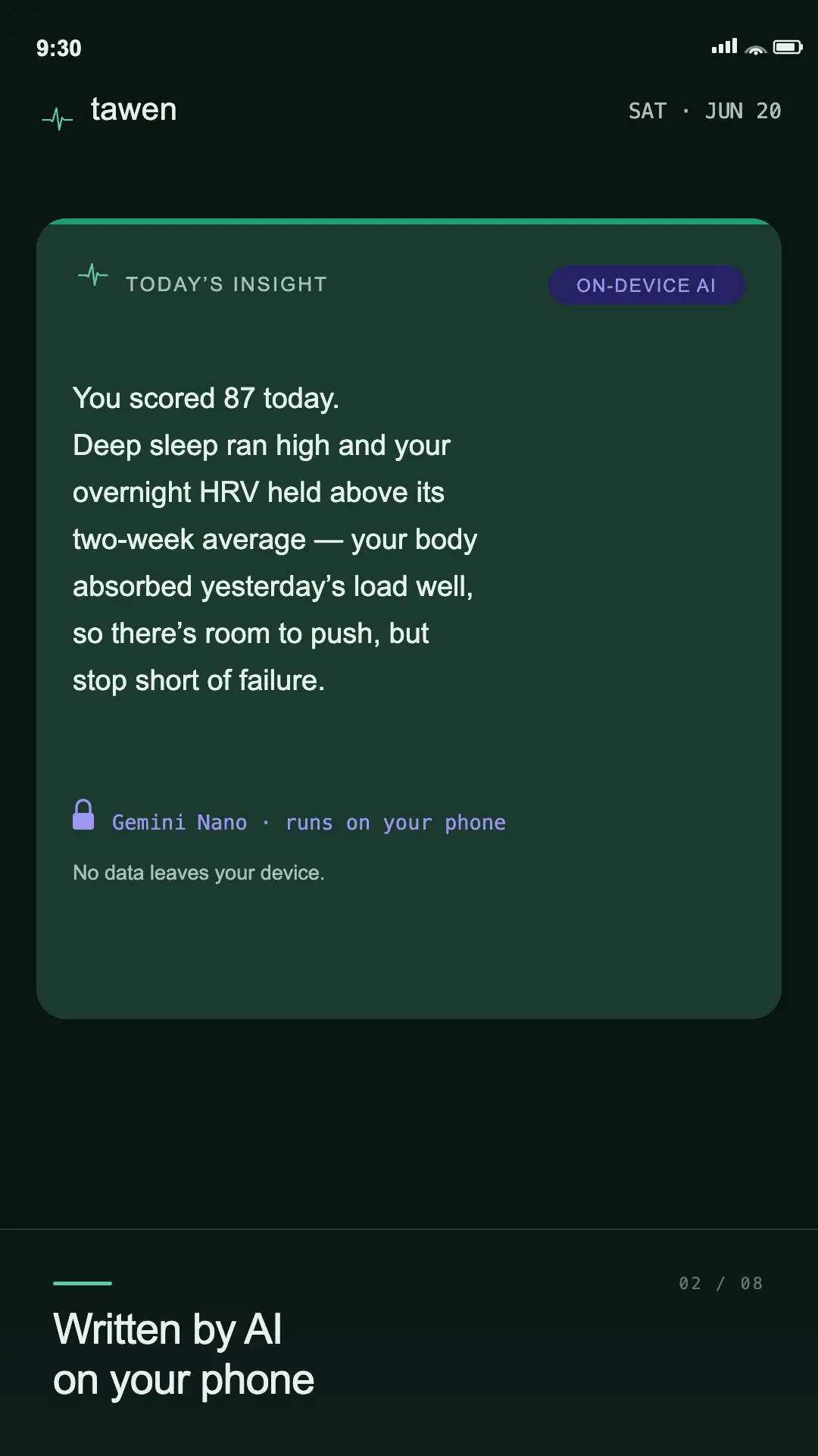 Screenshot 8 of Tawen — On-Device Daily Readiness Score