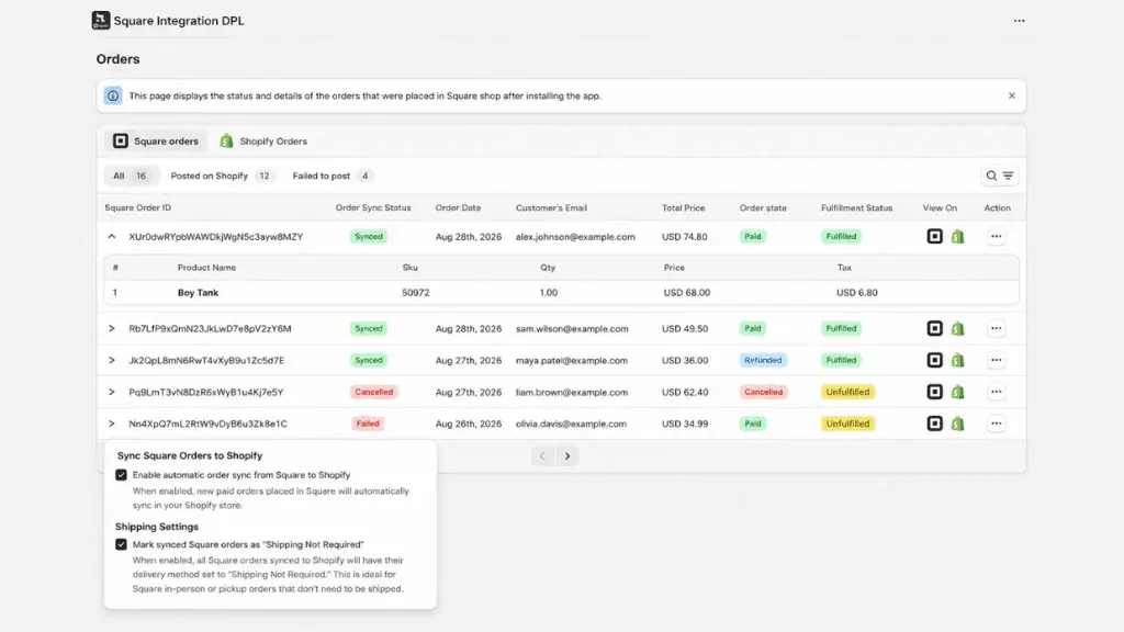 Screenshot 2 of Shopify Square Integration DPL