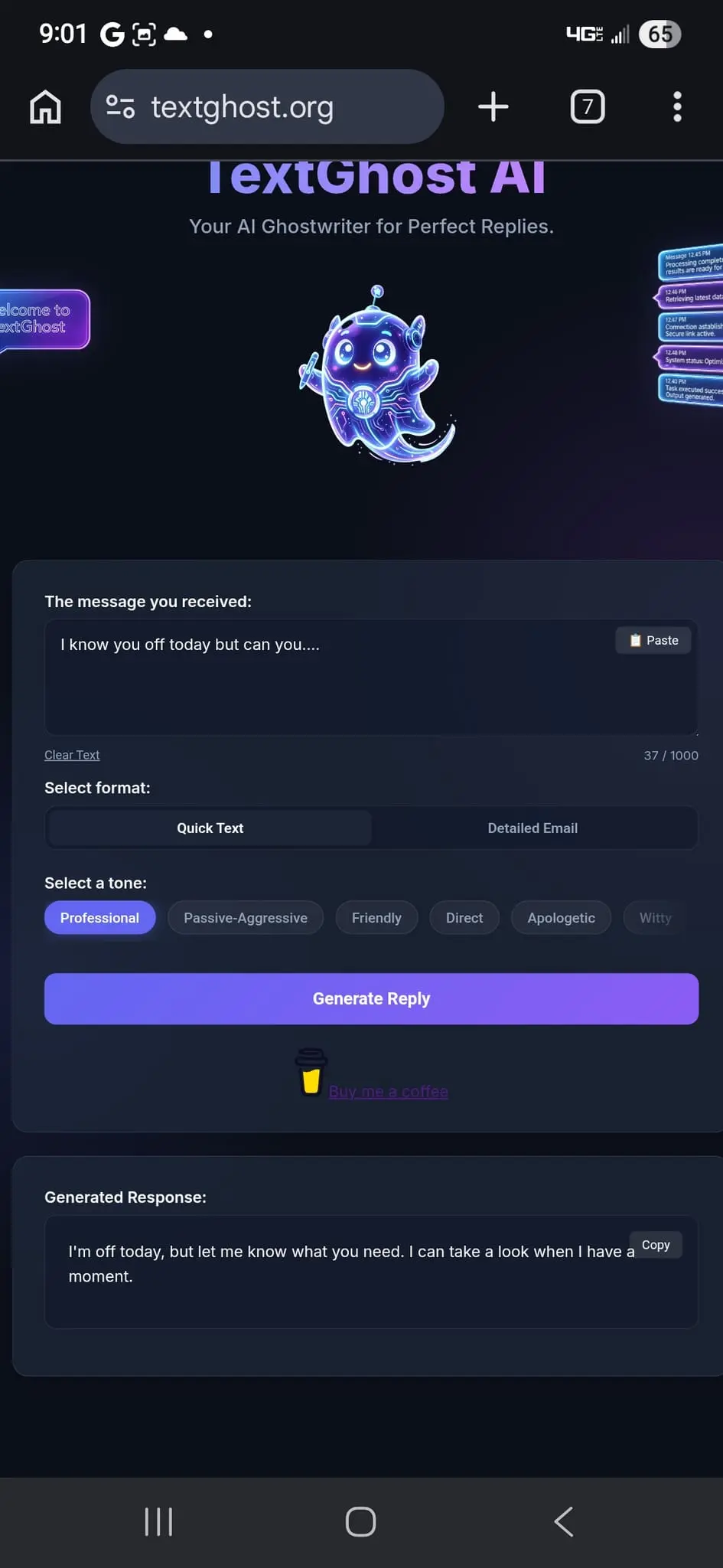 Screenshot 1 of Smart Reply AI | TextGhost