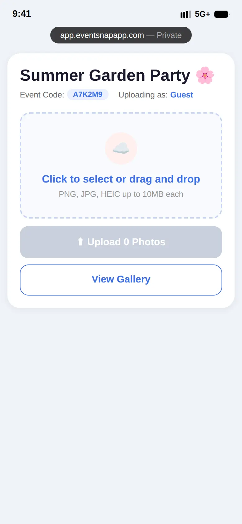 Screenshot 1 of EventSnap App