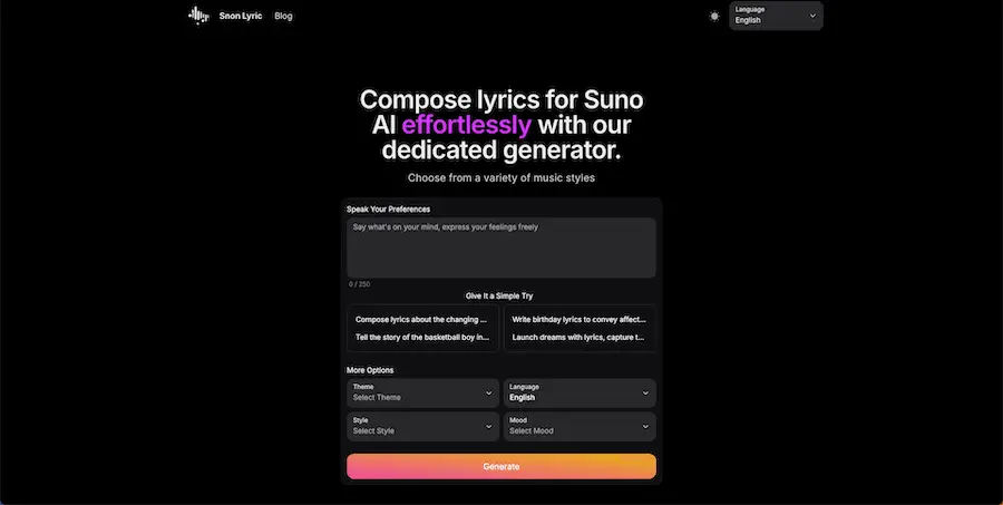 Screenshot 1 of Snon AI Lyric Generator