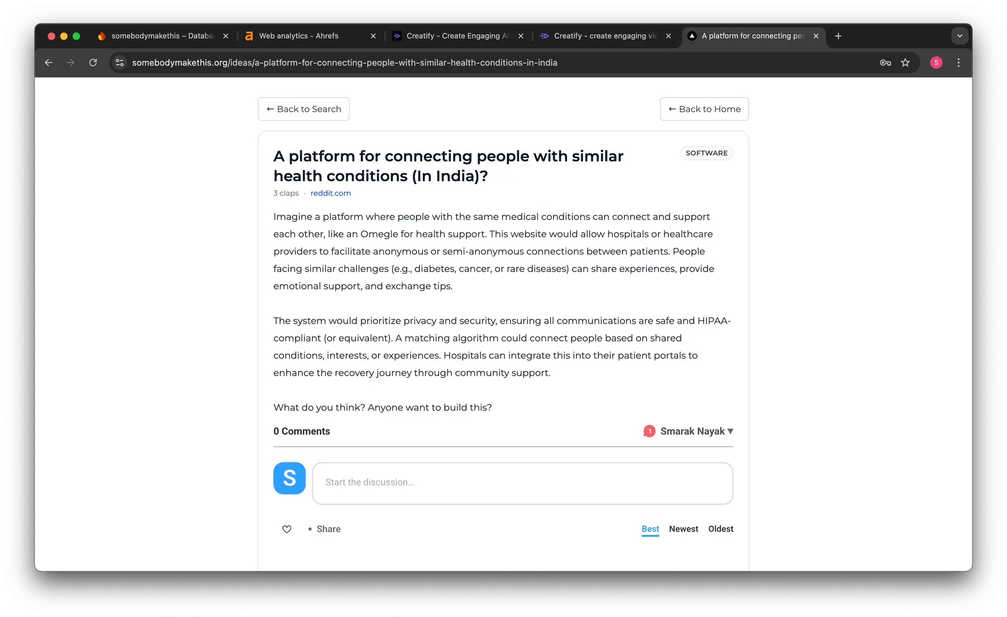 Screenshot 1 of Somebodymakethis.org
