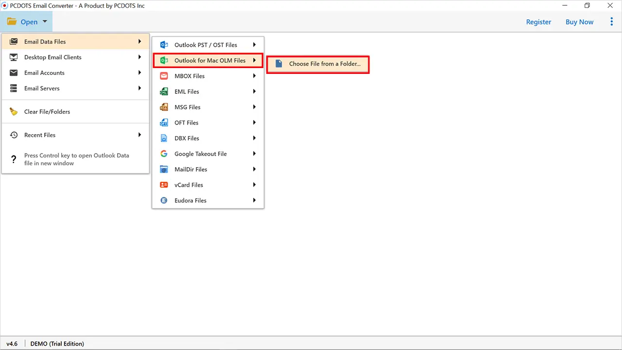 Screenshot 1 of PCDOTS OLM Converter