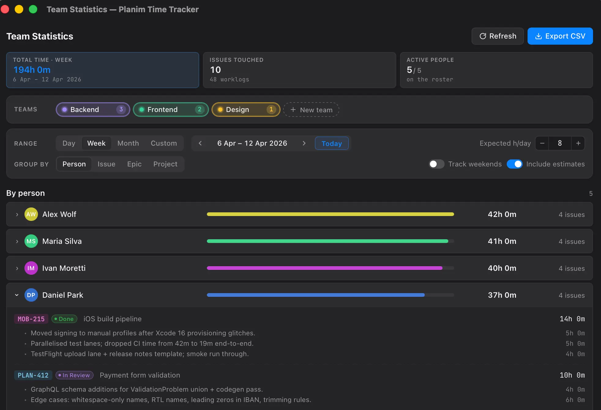 Screenshot 4 of Planim Time for Jira