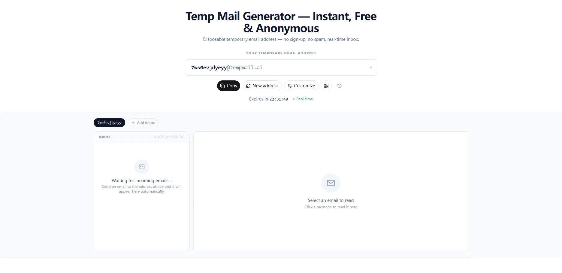 Screenshot 1 of Temp Mail Generator
