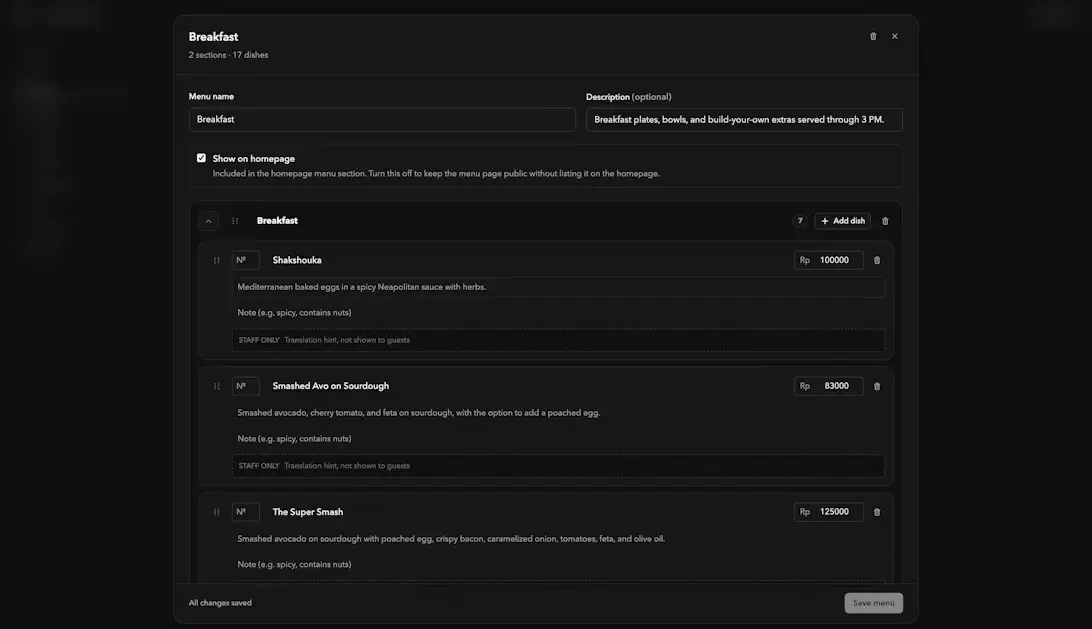 Screenshot 2 of Menu Builder