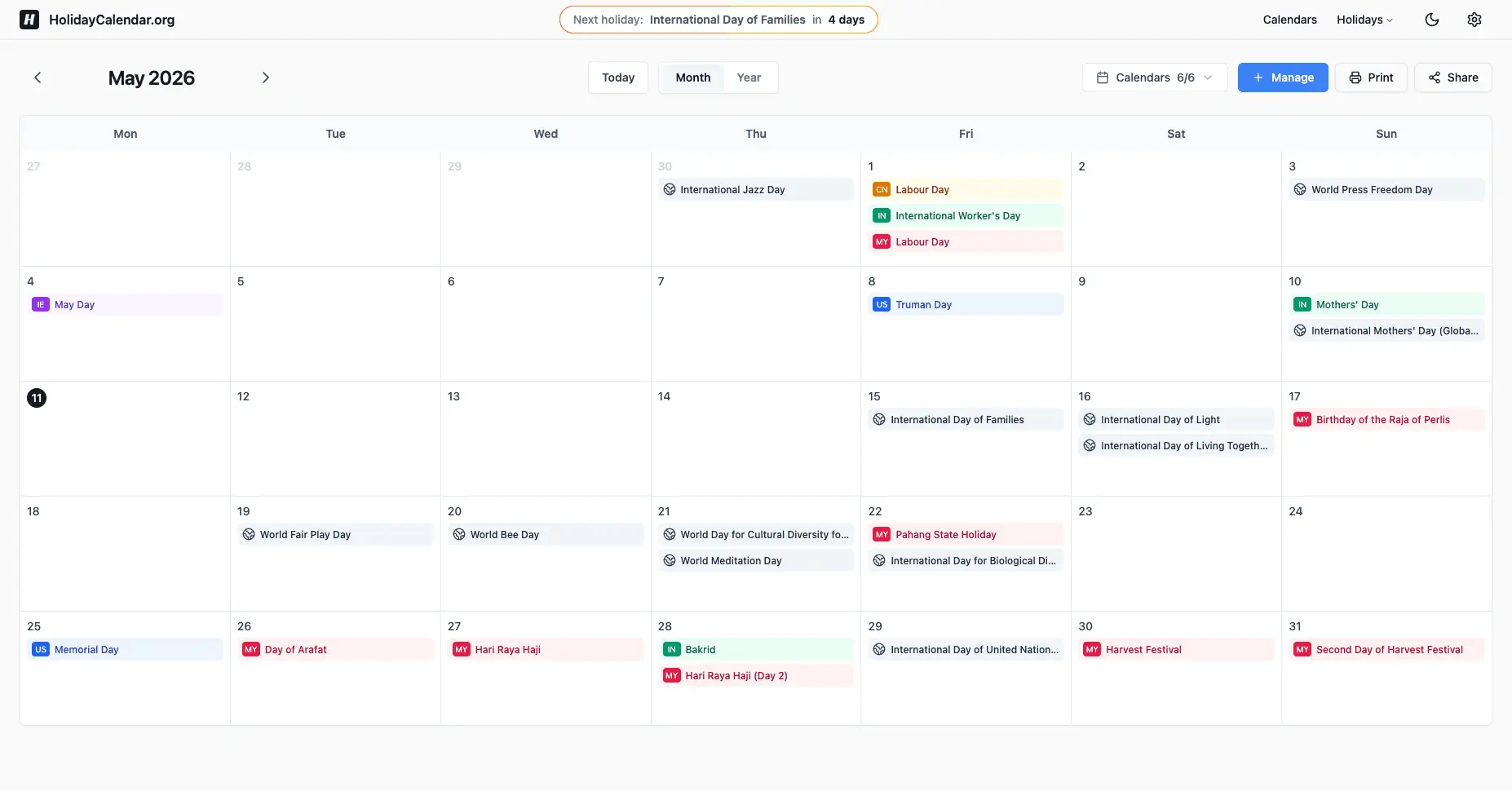 Screenshot 1 of HolidayCalendar