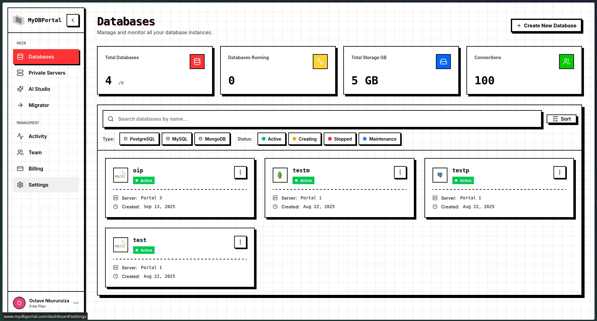 Screenshot 1 of MyDBPortal - Database Hosting Platform