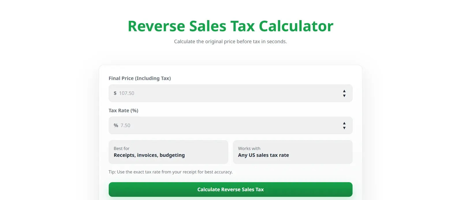 Screenshot 1 of Free Reverse Sales Tax Calculator 2026