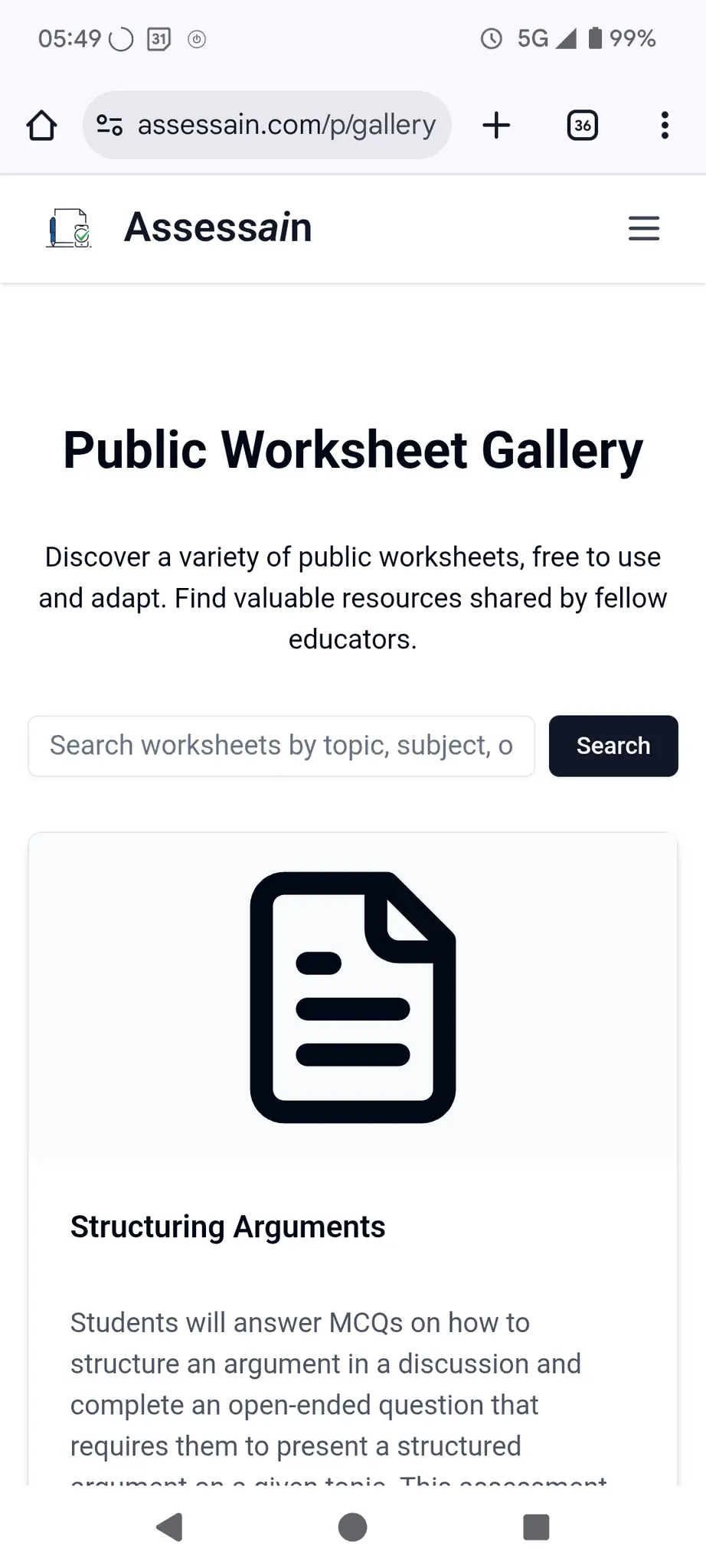 Screenshot 1 of Assessain.com