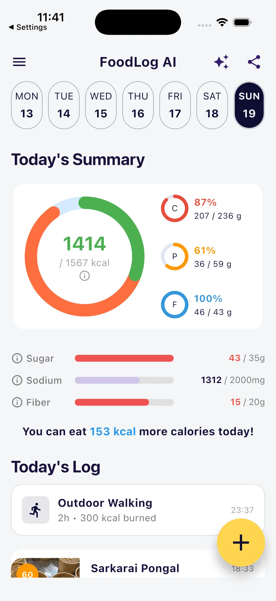 Screenshot 1 of FoodLog AI - Calorie Tracker