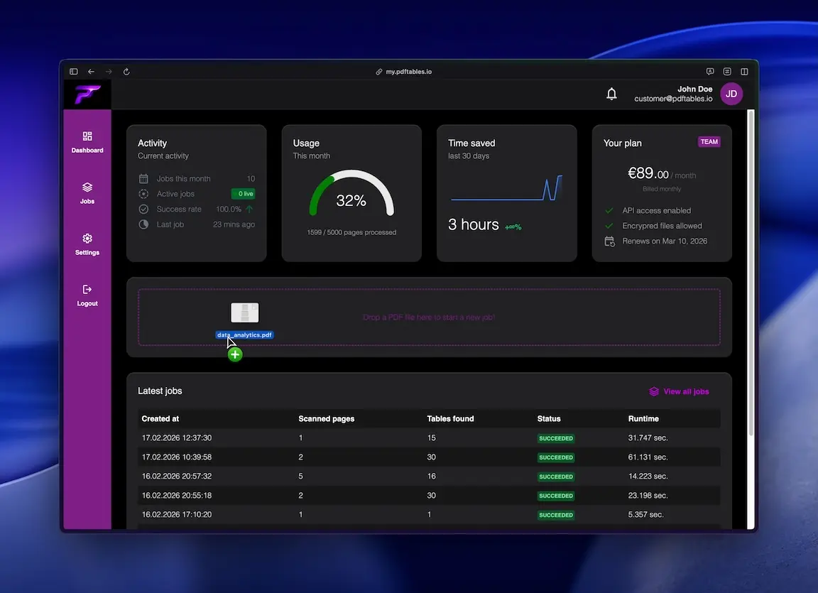 Screenshot 2 of pdftables.io
