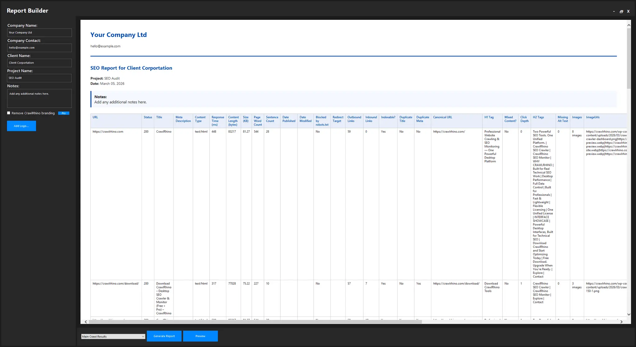Screenshot 4 of CrawlRhino SEO Crawler
