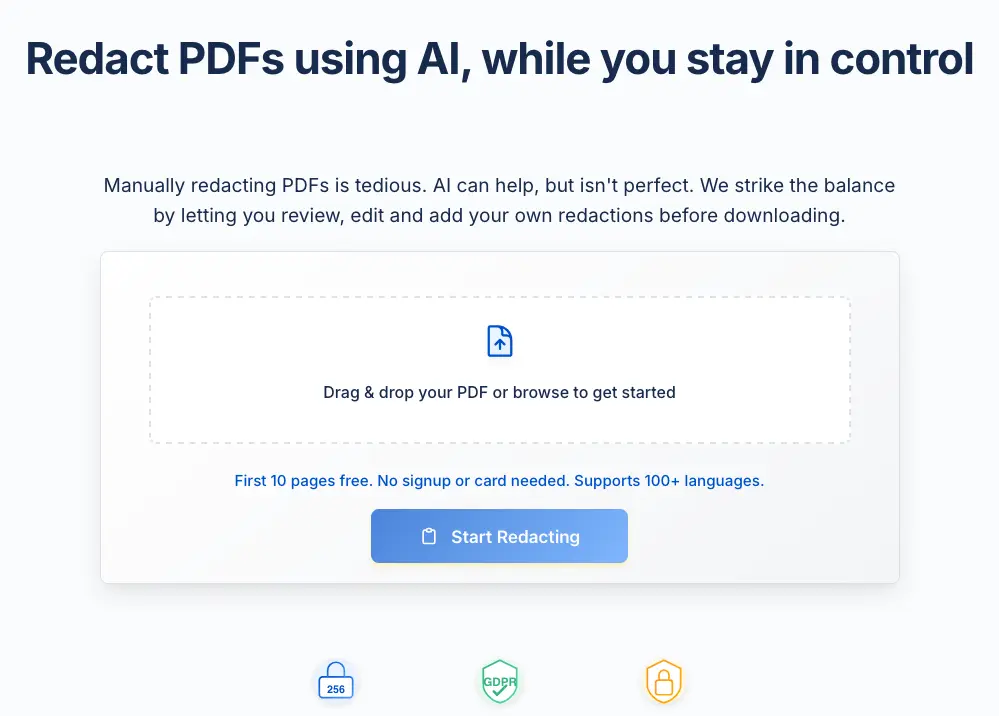 Screenshot 1 of RedactMyPDF.com