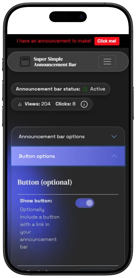 Screenshot 1 of Super Simple Announcement Bar