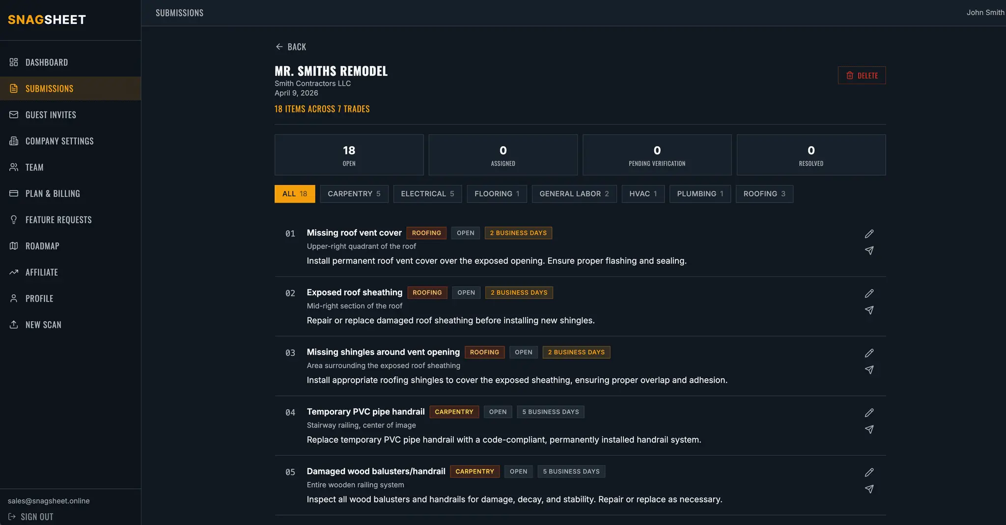 Screenshot 3 of SnagSheet
