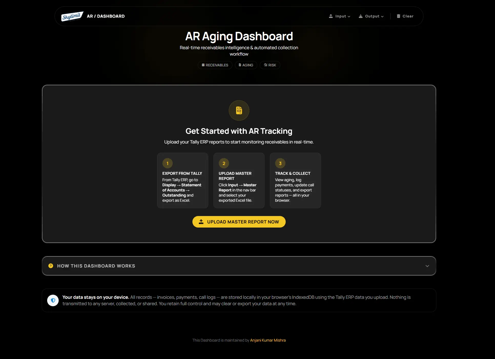 Screenshot 1 of Skylimit AR Aging Dashboard