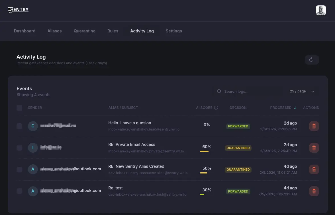 Screenshot 1 of Sentry (wr.io)