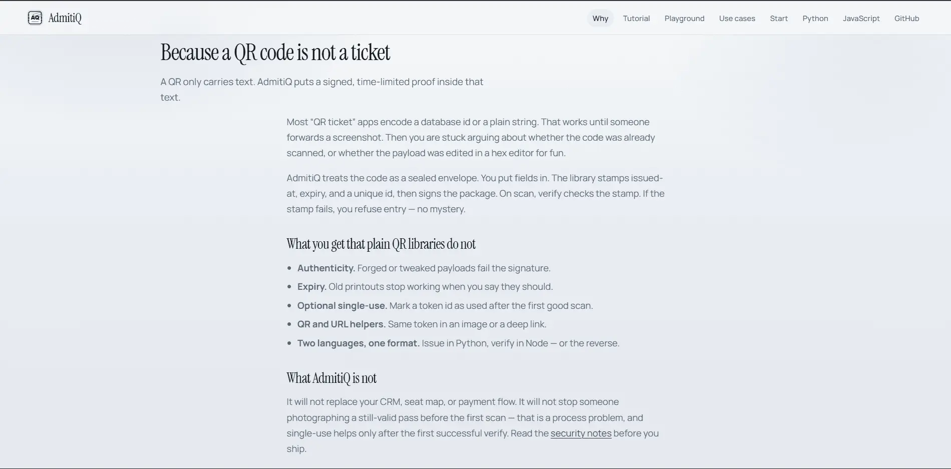 Screenshot 2 of AdmitiQ — signed, expiring QR & URL toke