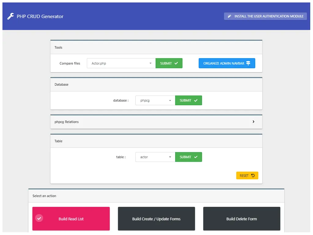 Screenshot 1 of PHP CRUD Generator