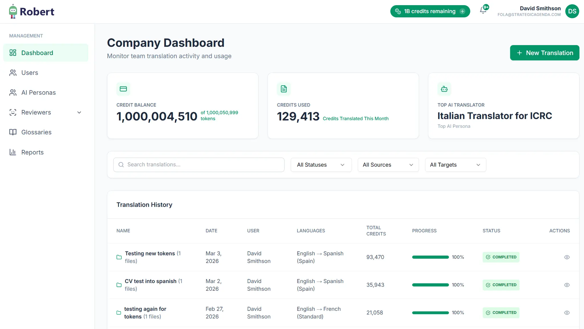 Screenshot 1 of Robert AI Translation Platform