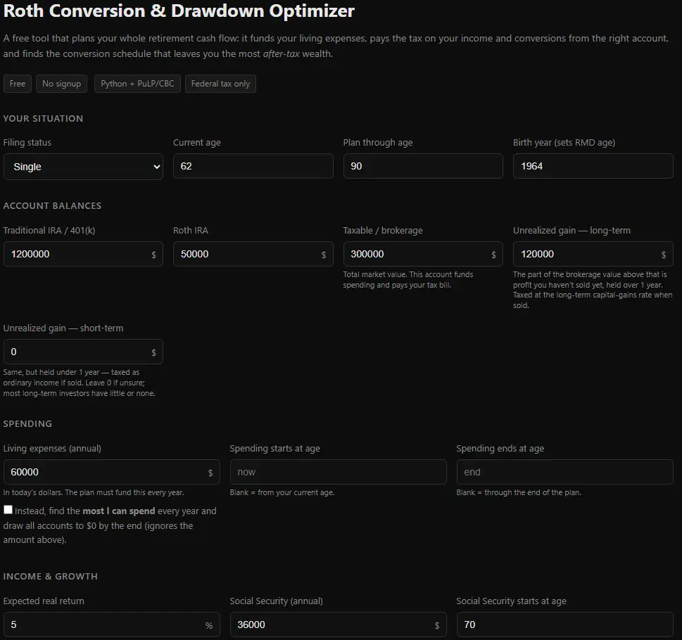 Screenshot 4 of Roth Optimizer