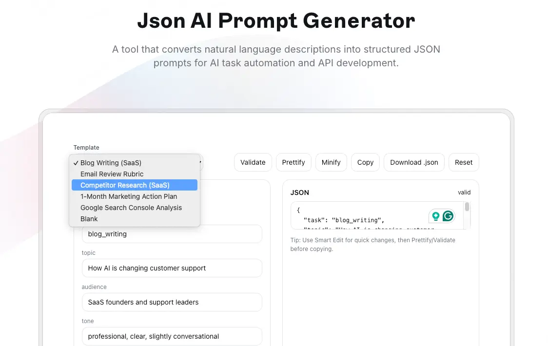 Screenshot 3 of Free Json AI Prompt Generator