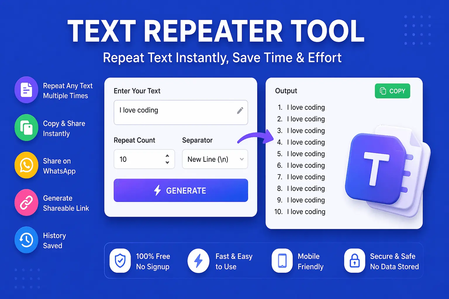 Screenshot 1 of Free Text Repeater Tool