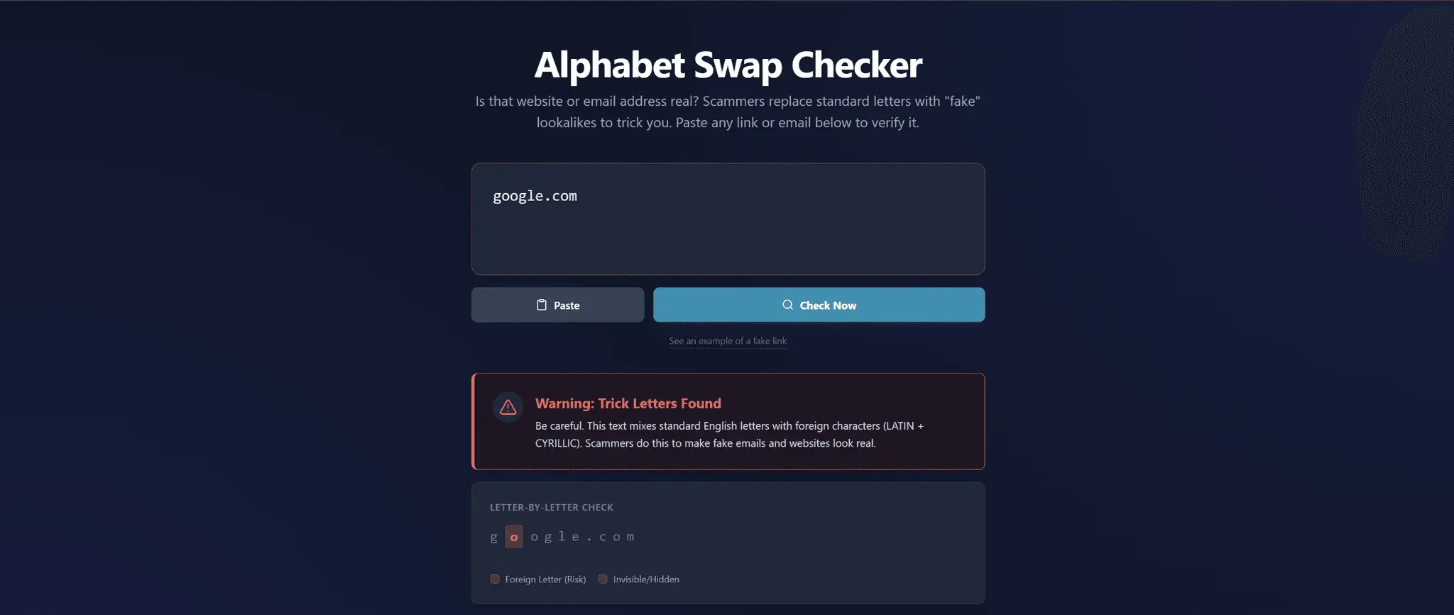 Screenshot 1 of Lookalike Link Checker