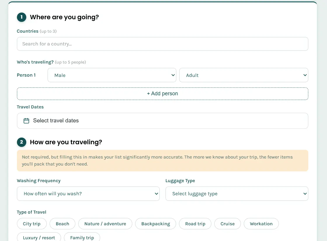 Screenshot 1 of Packing List Generator