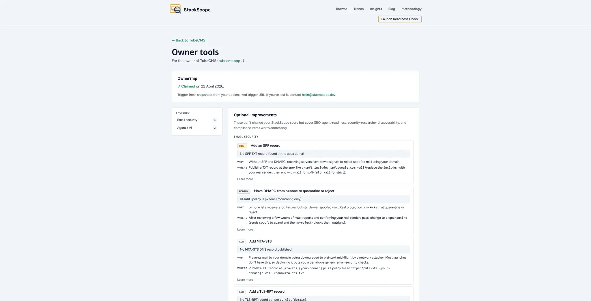 Screenshot 3 of StackScope Launch Readiness Check