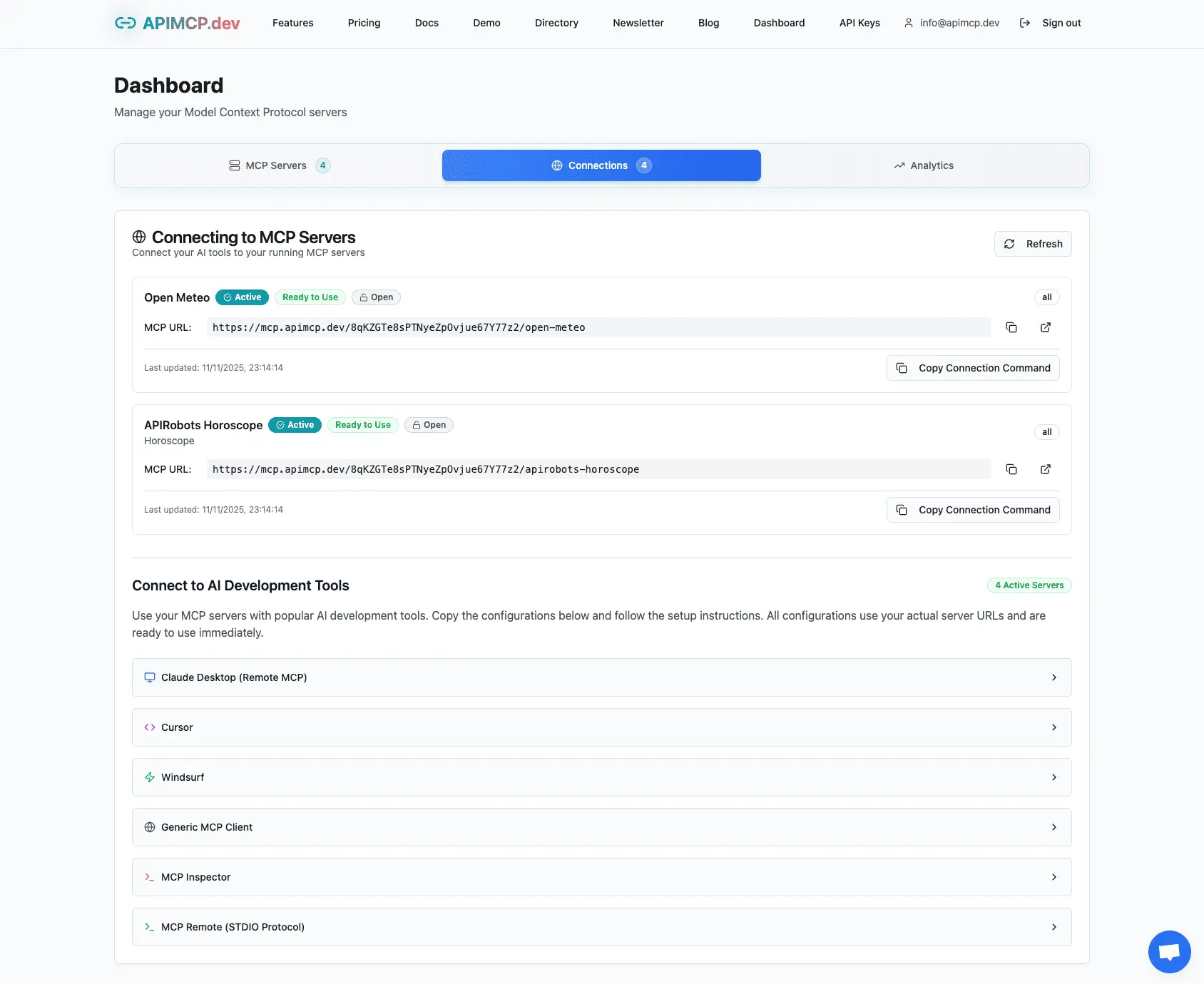 Screenshot 1 of APIMCP.dev