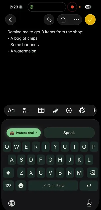 Screenshot 1 of Quill Flow: AI Voice Keyboard