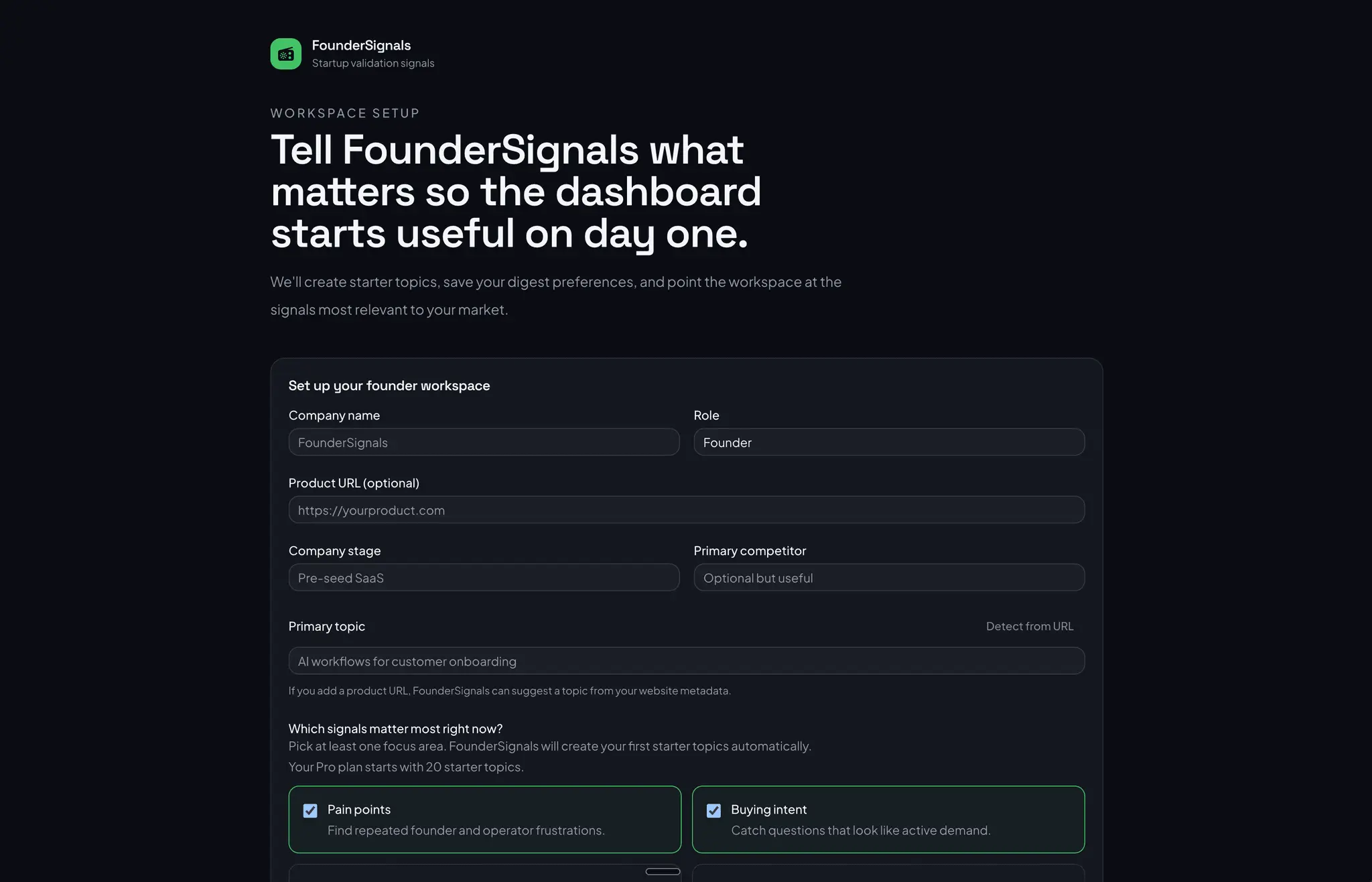 Screenshot 1 of FounderSignals