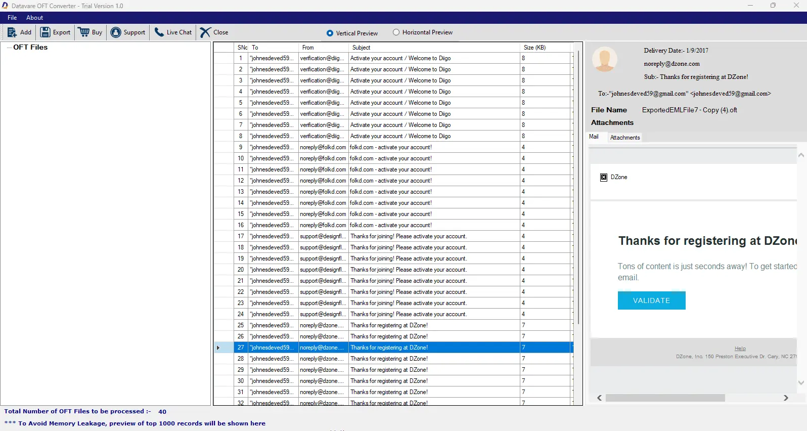 Screenshot 2 of DataVare OFT to MHTML Converter