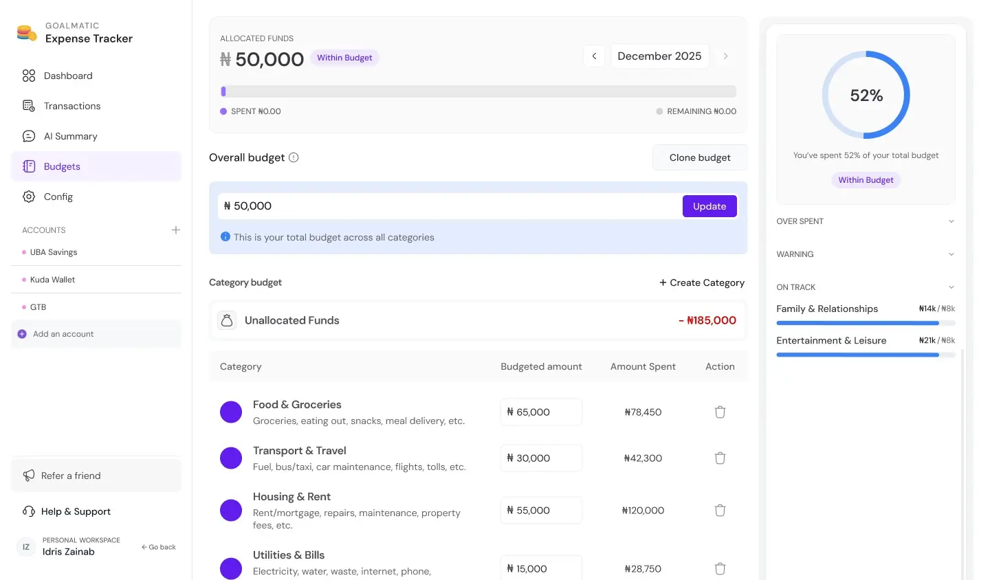 Screenshot 3 of Goalmatic Expense Tracker