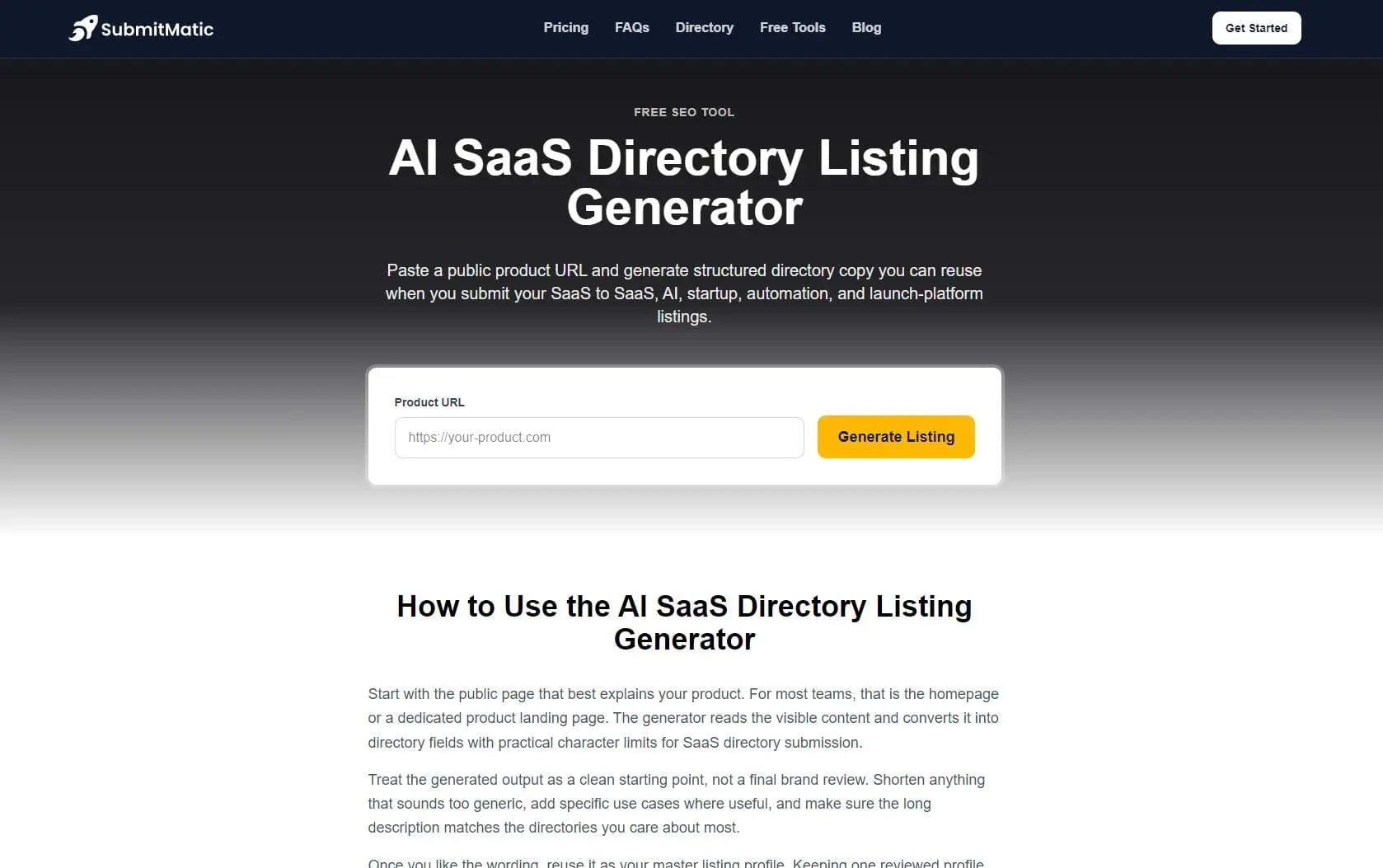 Screenshot 1 of AI SaaS Directory Listing Generator