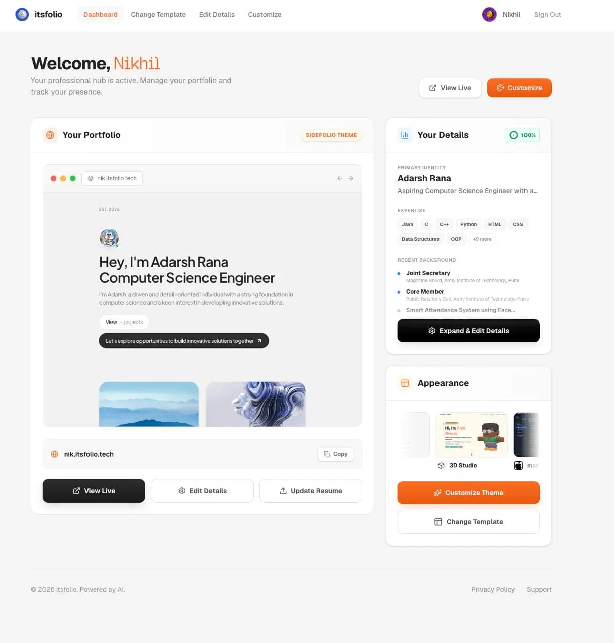 Screenshot 1 of itsfolio.tech