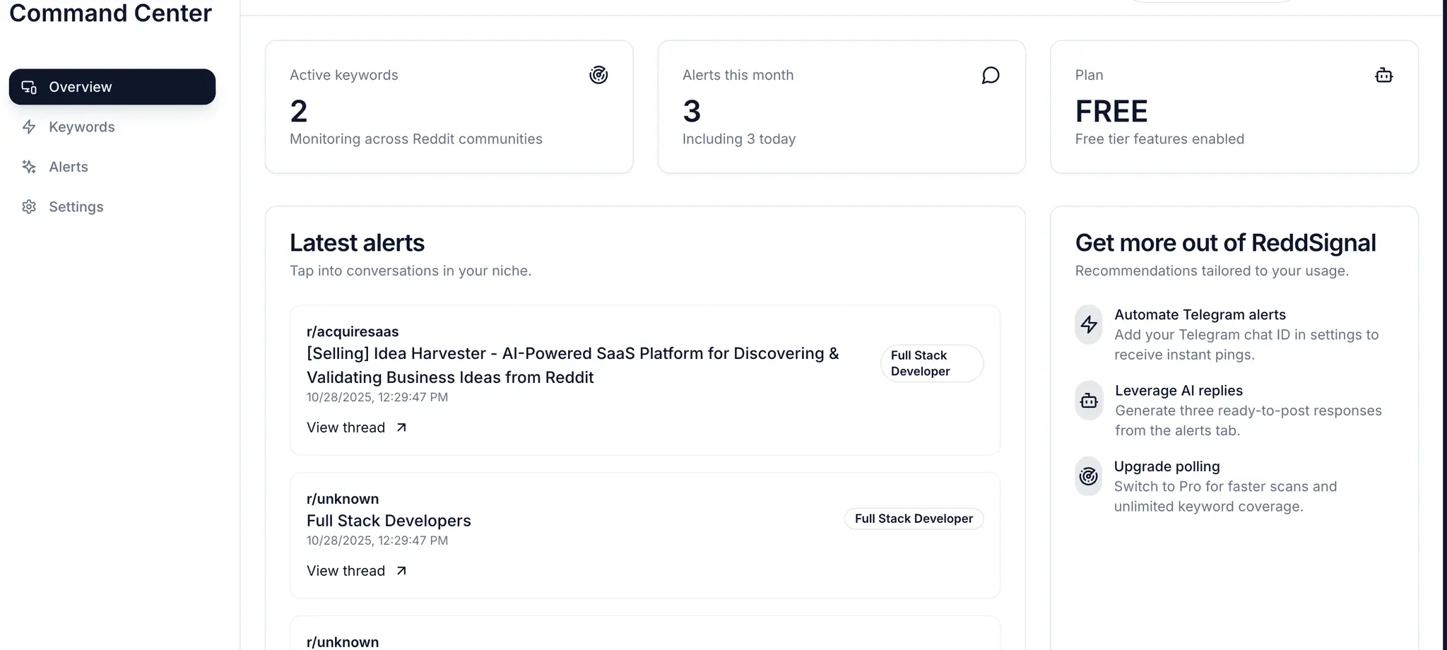 Screenshot 4 of ReddSignal | Reddit Keyword Alerts & AI